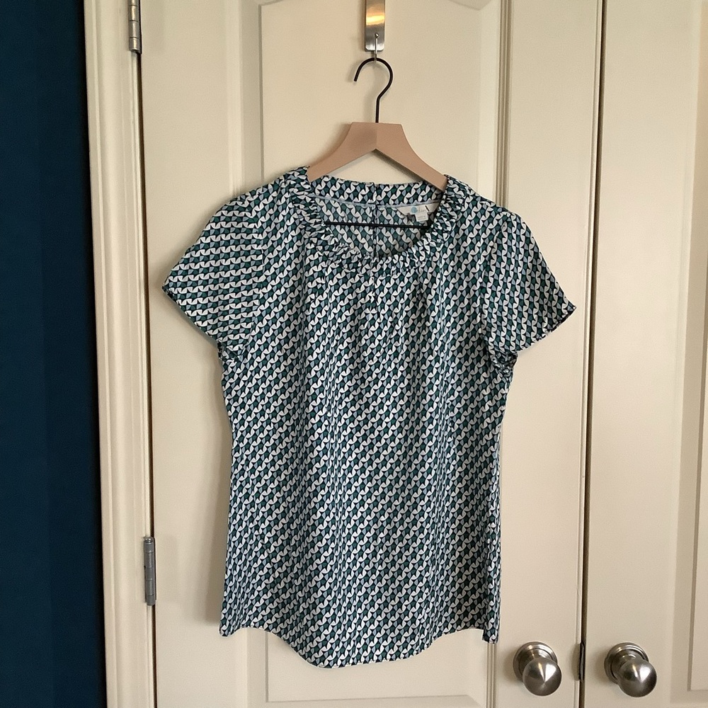 Boden Carey Silk Blend Top Blouse Blue/Green/Cream Size 6